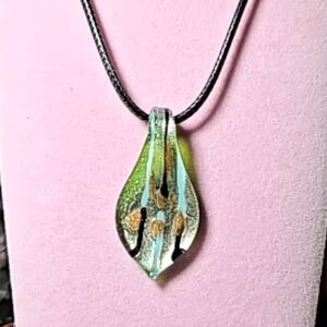 Dichroic Art Glass Pendant Necklace Fused Foil in Silver/Green/Blue/Copper/Black